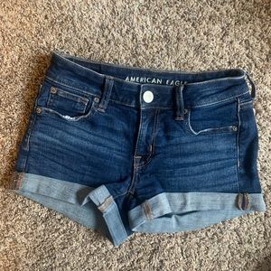 AE Next Level High-Waisted Denim Short Short Women's Dark Blue